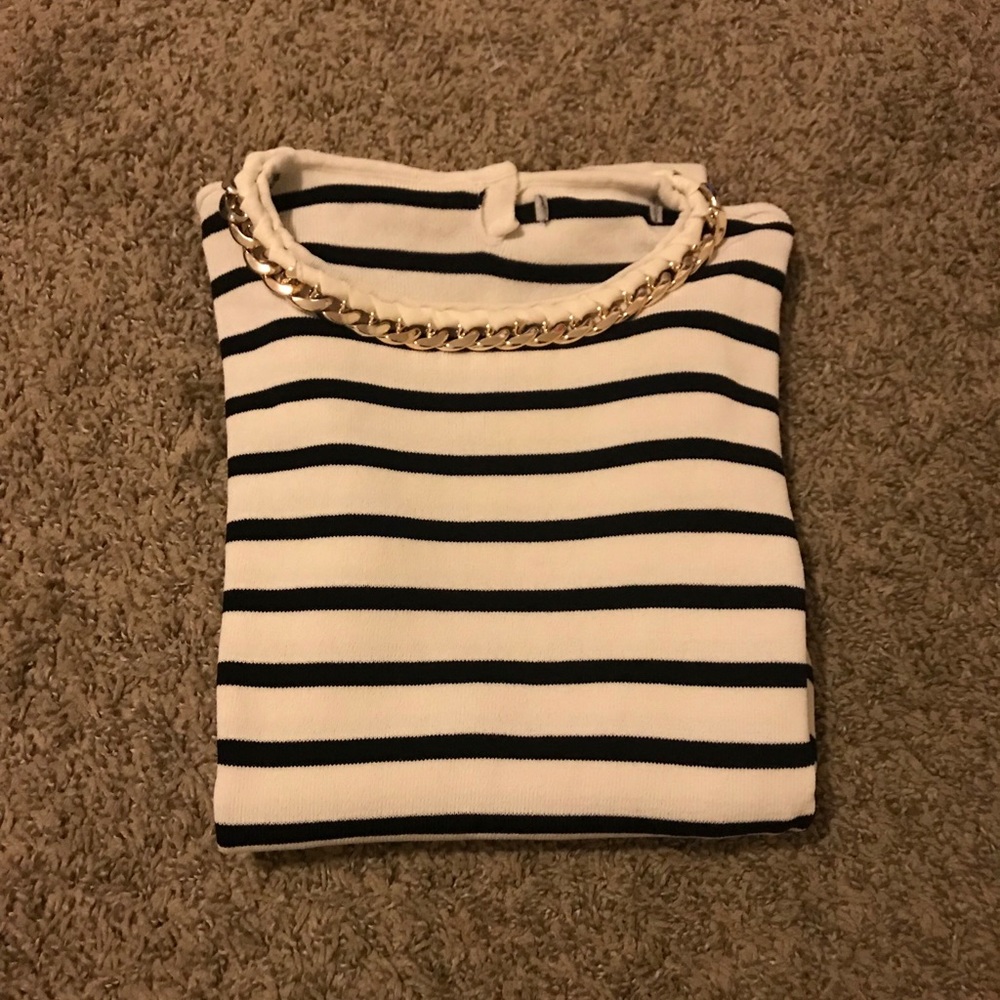 Zara striped Knit Top with faux gold chain size M